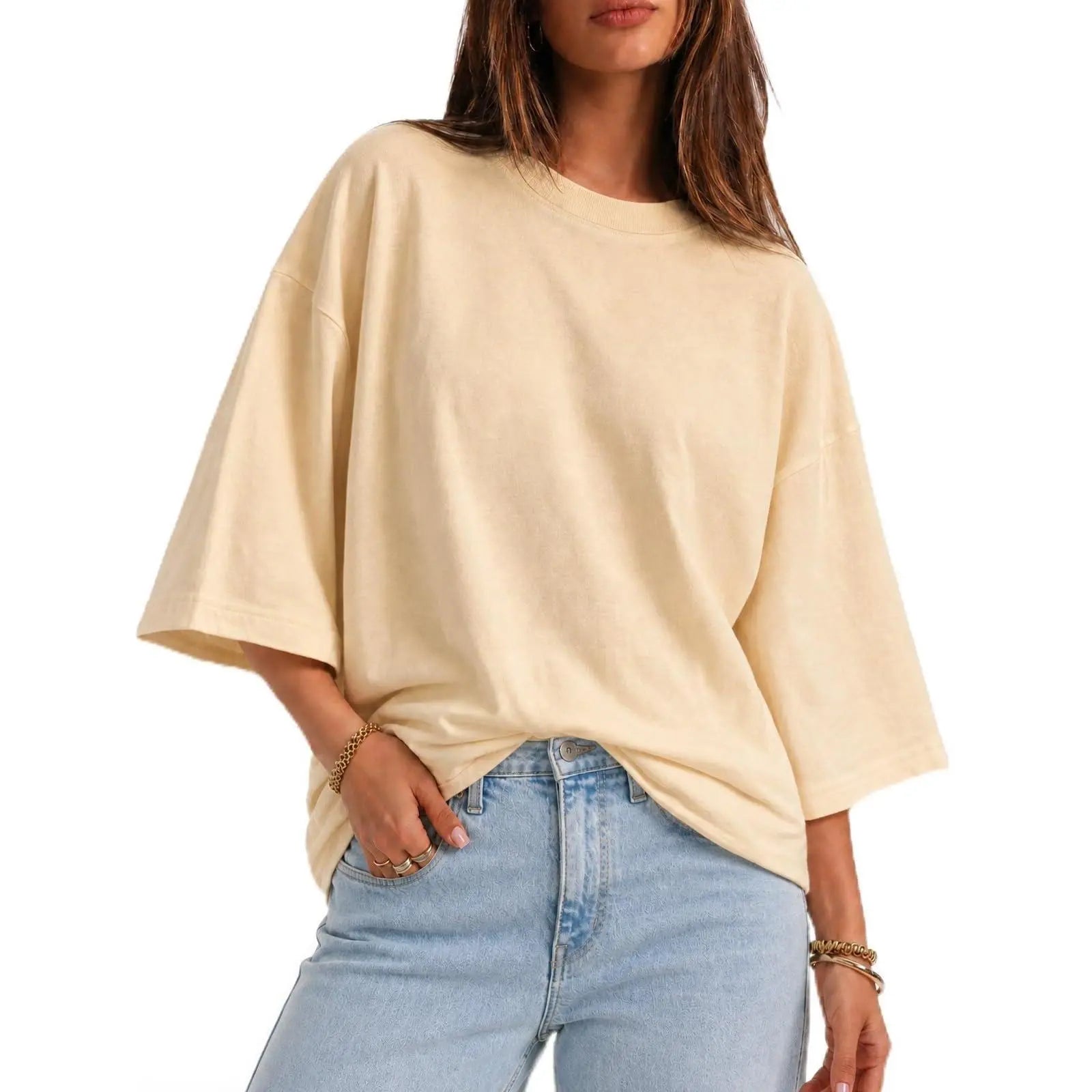 Flowyair Womens Oversized T-Shirt Casual 3/4 Sleeve Summer Boxy Tops Loose Fit Crew Neck Basic Shirts