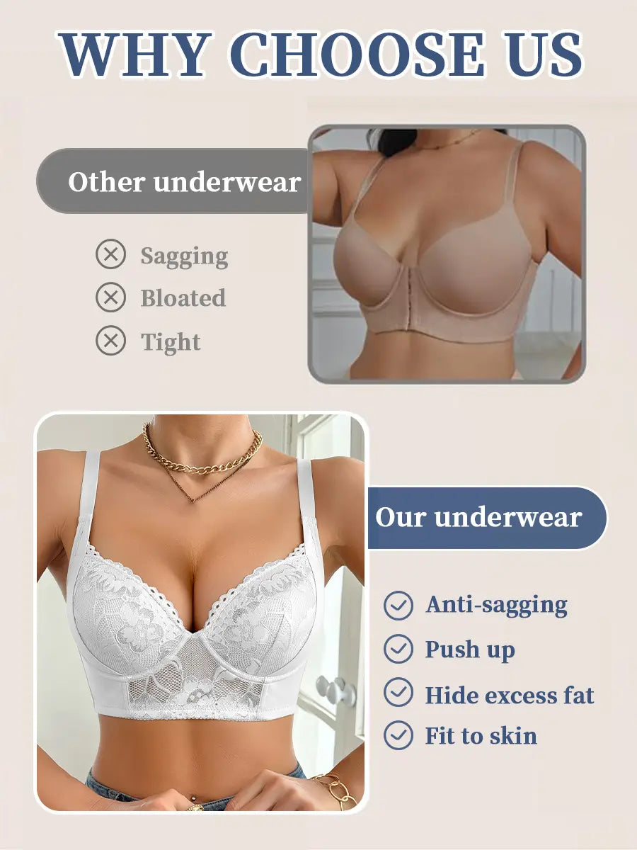 6-Bra Set Adjustable Anti-Sagging Push-Up Bra Withunderwire - Full Coverage Lift & High Traction Steel Wirecomfort Set for Women | Elegant Lace Trim Non-Detachable Cups for Daily Wear & Special Occasions