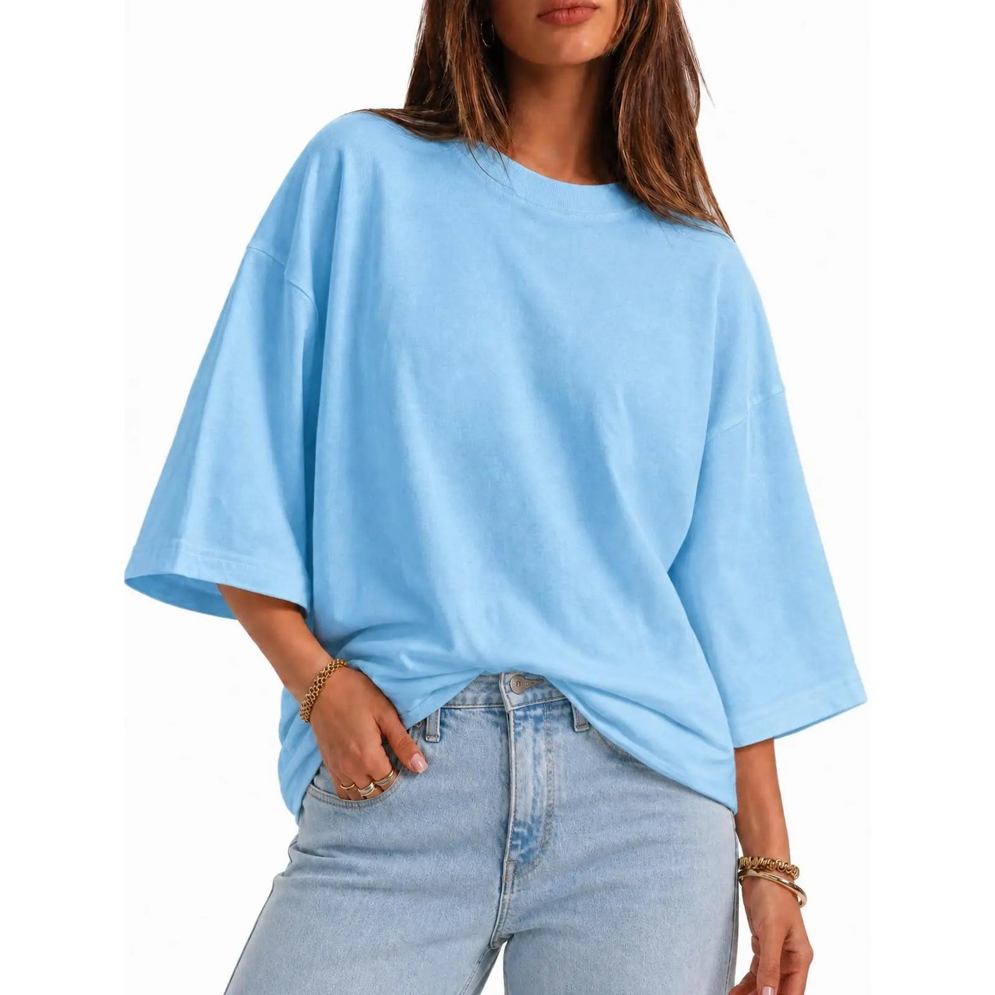 Flowyair Womens Oversized T-Shirt Casual 3/4 Sleeve Summer Boxy Tops Loose Fit Crew Neck Basic Shirts