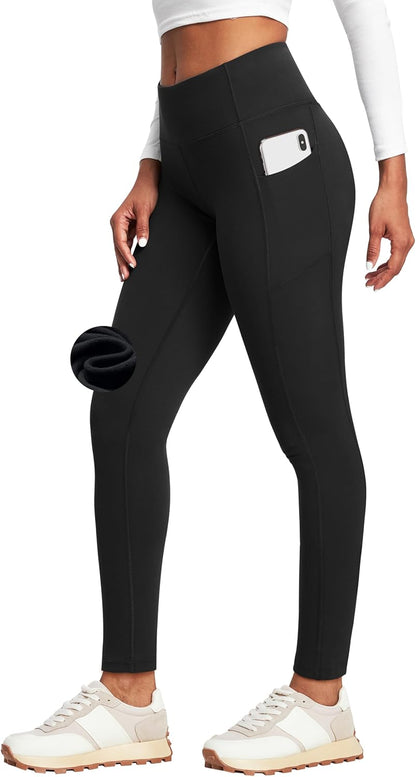 Fleece Lined Leggings with Pockets for Women Thermal Leggings Warm Leggings Women Winter High Waisted Yoga Pants