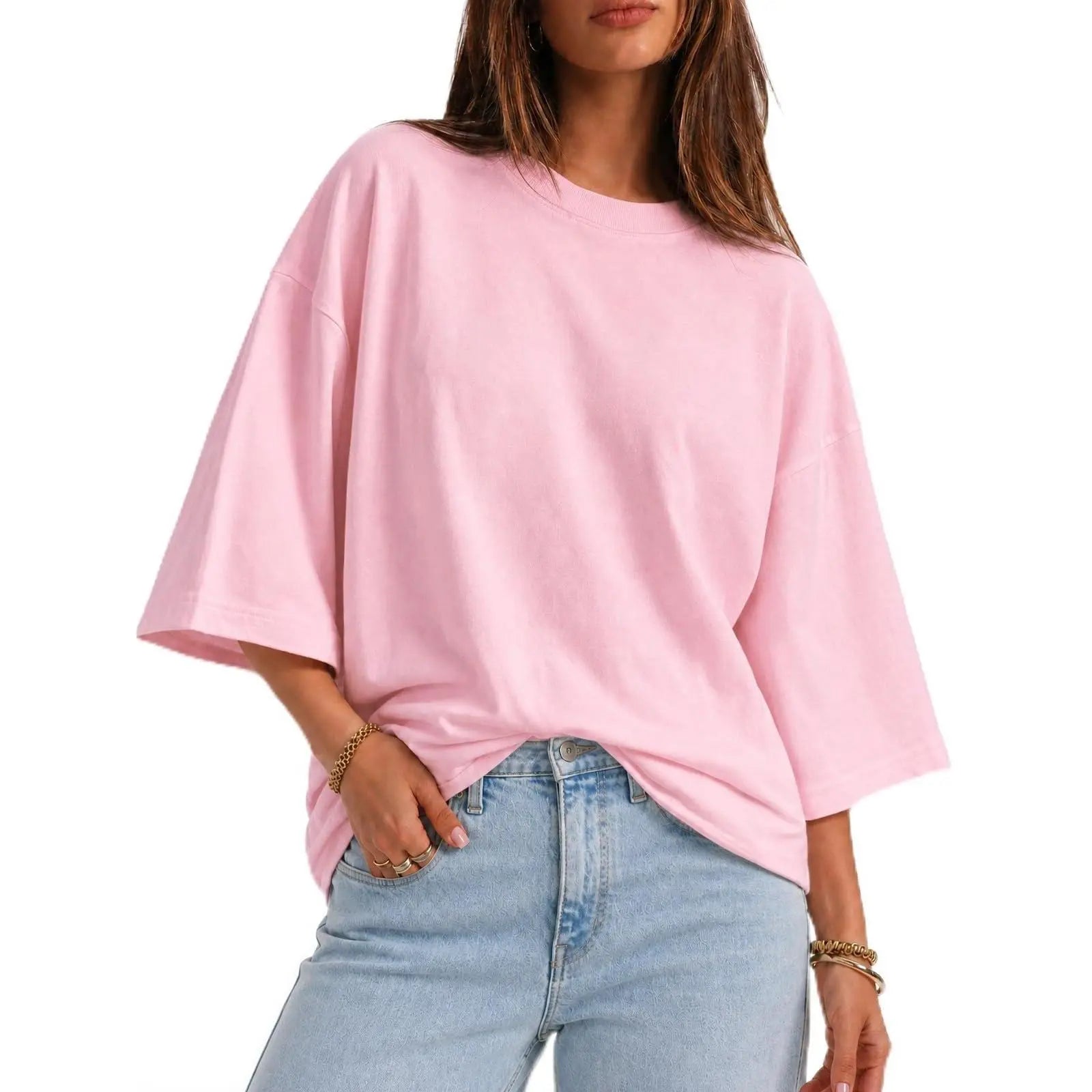 Flowyair Womens Oversized T-Shirt Casual 3/4 Sleeve Summer Boxy Tops Loose Fit Crew Neck Basic Shirts