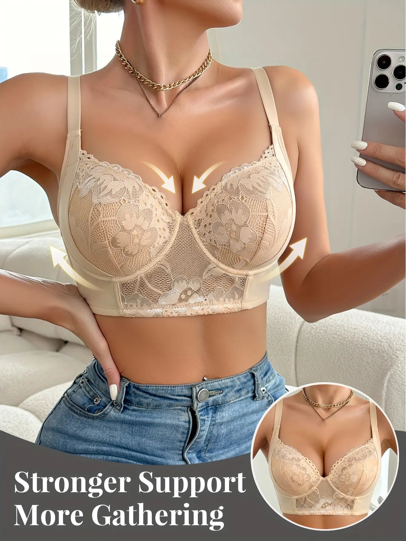 6-Bra Set Adjustable Anti-Sagging Push-Up Bra Withunderwire - Full Coverage Lift & High Traction Steel Wirecomfort Set for Women | Elegant Lace Trim Non-Detachable Cups for Daily Wear & Special Occasions