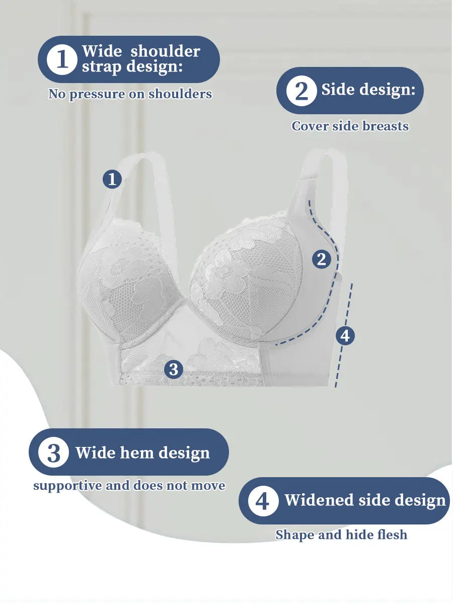 6-Bra Set Adjustable Anti-Sagging Push-Up Bra Withunderwire - Full Coverage Lift & High Traction Steel Wirecomfort Set for Women | Elegant Lace Trim Non-Detachable Cups for Daily Wear & Special Occasions