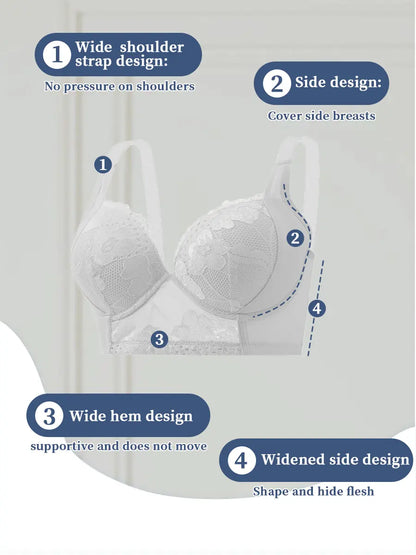 6-Bra Set Adjustable Anti-Sagging Push-Up Bra Withunderwire - Full Coverage Lift & High Traction Steel Wirecomfort Set for Women | Elegant Lace Trim Non-Detachable Cups for Daily Wear & Special Occasions