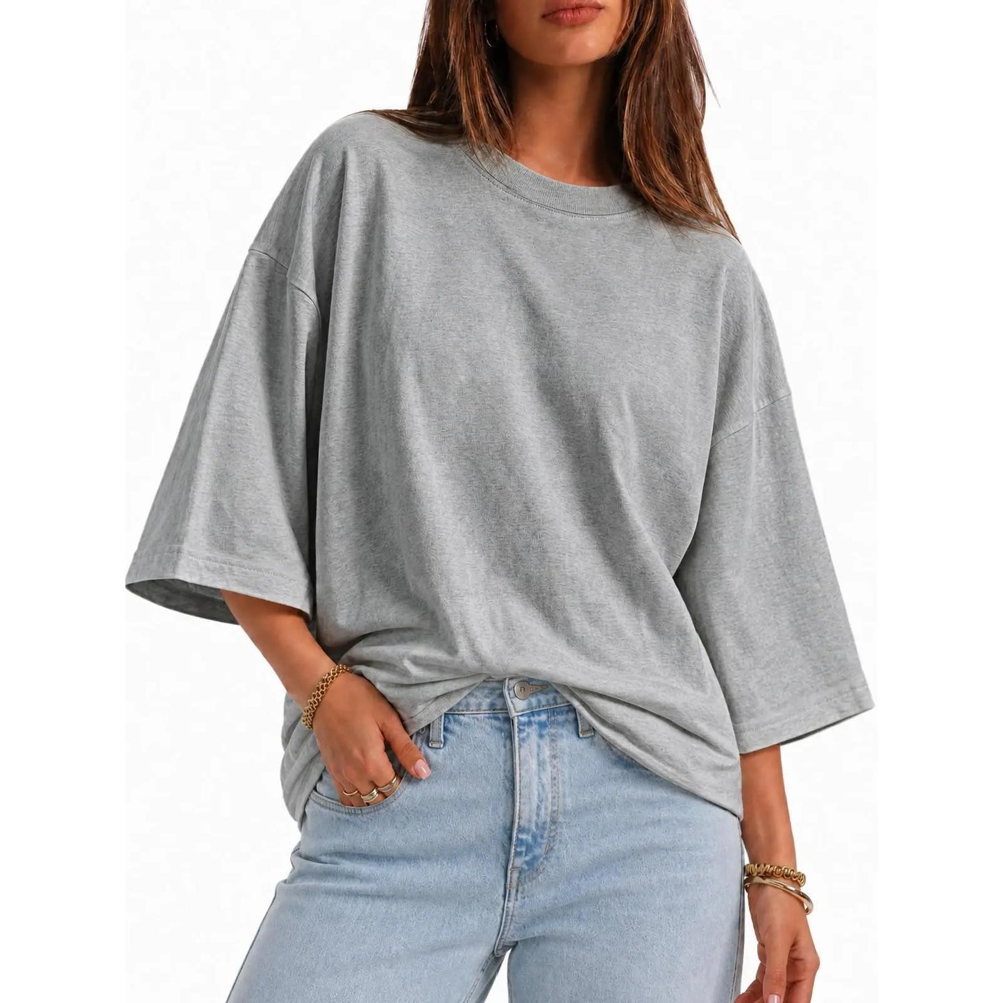 Flowyair Womens Oversized T-Shirt Casual 3/4 Sleeve Summer Boxy Tops Loose Fit Crew Neck Basic Shirts