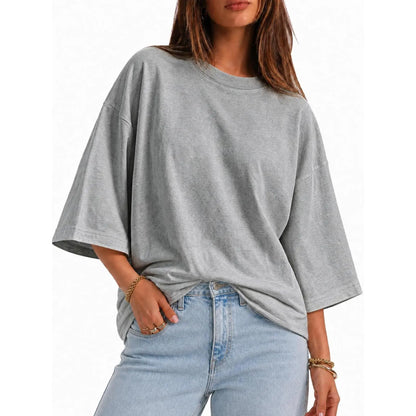 Flowyair Womens Oversized T-Shirt Casual 3/4 Sleeve Summer Boxy Tops Loose Fit Crew Neck Basic Shirts