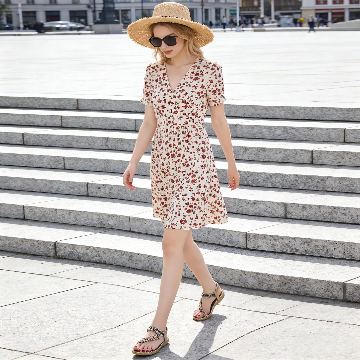 Flat Sandals for Women Summer: Casual Boho Beaded Toe Ring Dress Shoes - Comfortable Vacation Daily Walking Shoes
