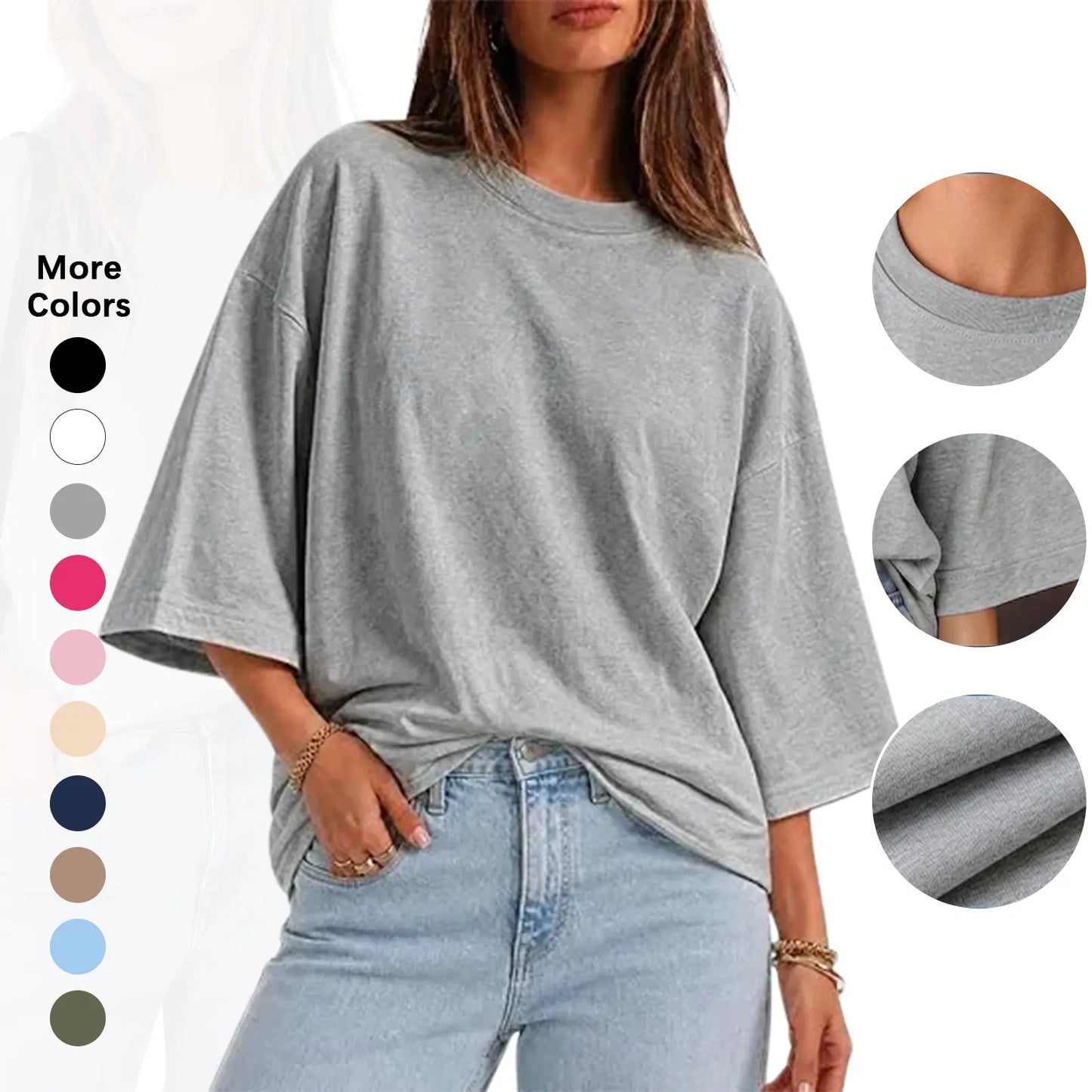 Flowyair Womens Oversized T-Shirt Casual 3/4 Sleeve Summer Boxy Tops Loose Fit Crew Neck Basic Shirts