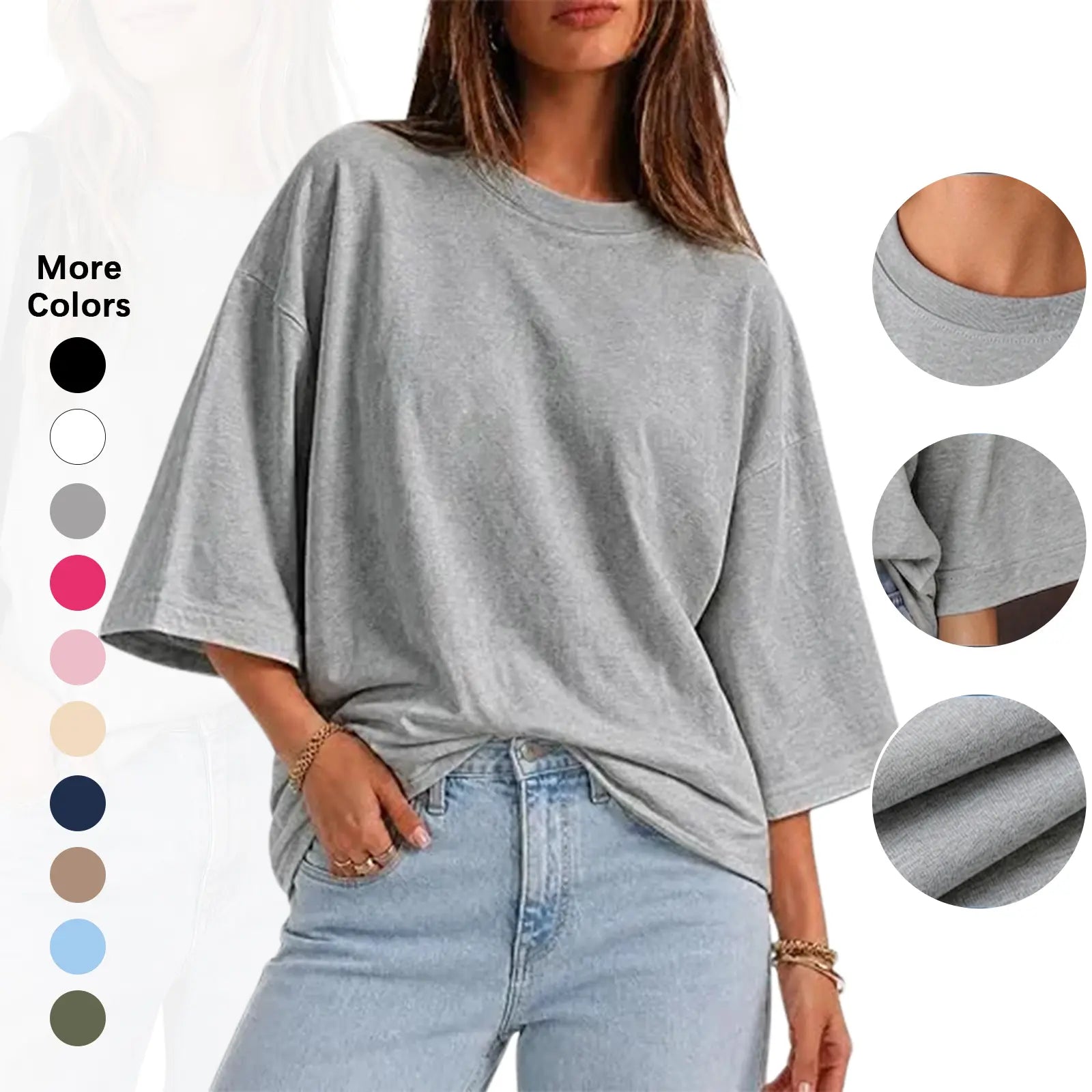 Flowyair Womens Oversized T-Shirt Casual 3/4 Sleeve Summer Boxy Tops Loose Fit Crew Neck Basic Shirts