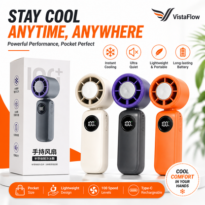 VistaFlow™ Precision Personal Cooling Fan – Adjustable Foldable Design
