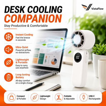 VistaFlow™ Precision Personal Cooling Fan – Adjustable Foldable Design