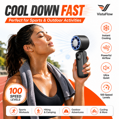 VistaFlow™ Precision Personal Cooling Fan – Adjustable Foldable Design