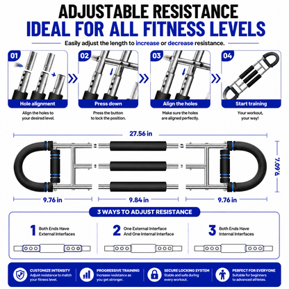 3-Tube Adjustable Resistance Power Twister | 9-Level Strength Trainer (20–270 lbs) for Chest, Arms &amp; Full Body Home Workout