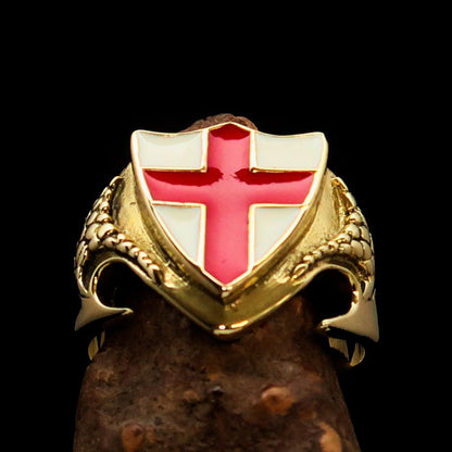 Men's Brass Shield Ring Flag of England Red Cross on White