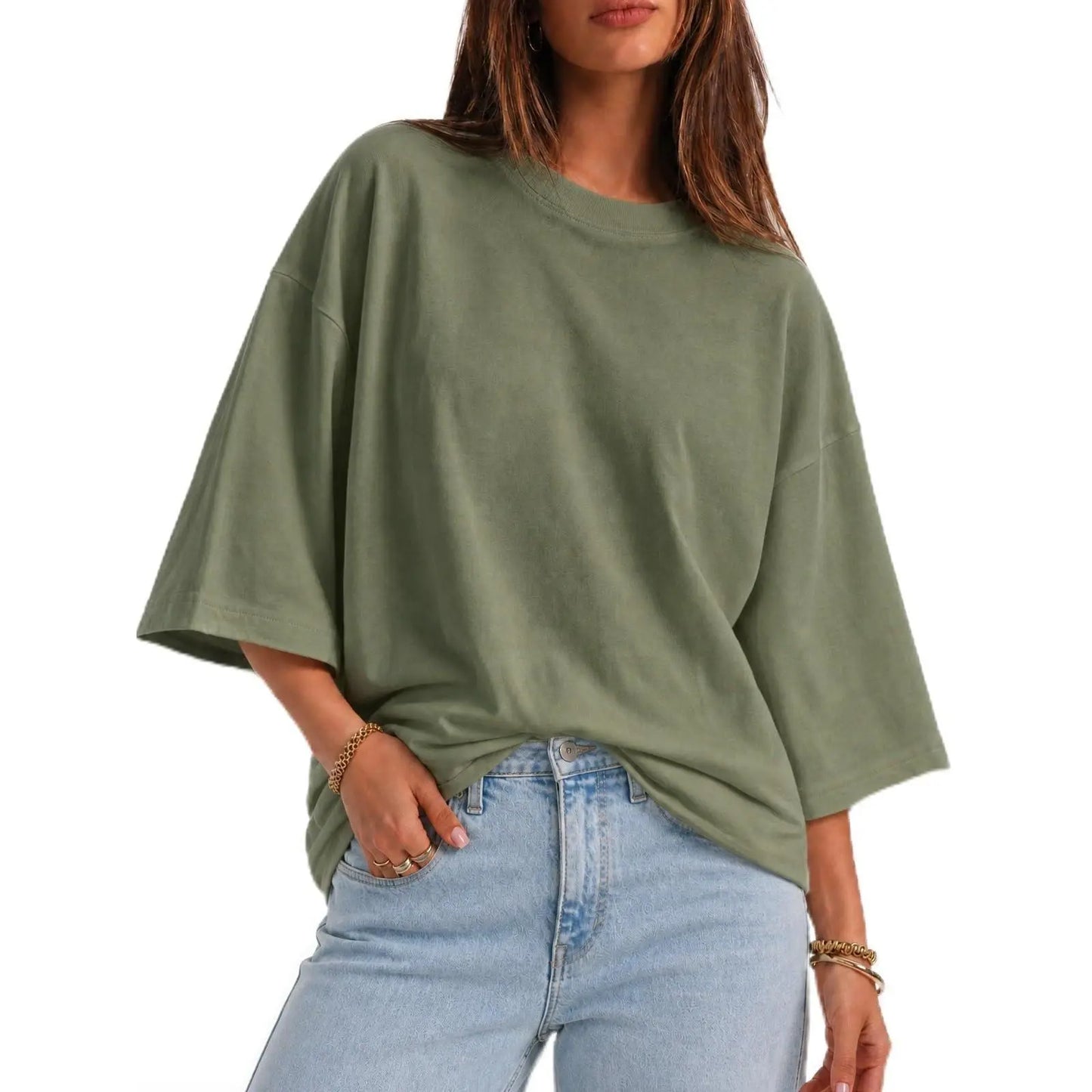 Flowyair Womens Oversized T-Shirt Casual 3/4 Sleeve Summer Boxy Tops Loose Fit Crew Neck Basic Shirts