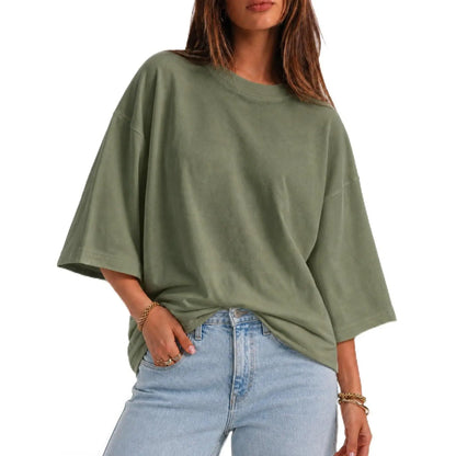 Flowyair Womens Oversized T-Shirt Casual 3/4 Sleeve Summer Boxy Tops Loose Fit Crew Neck Basic Shirts