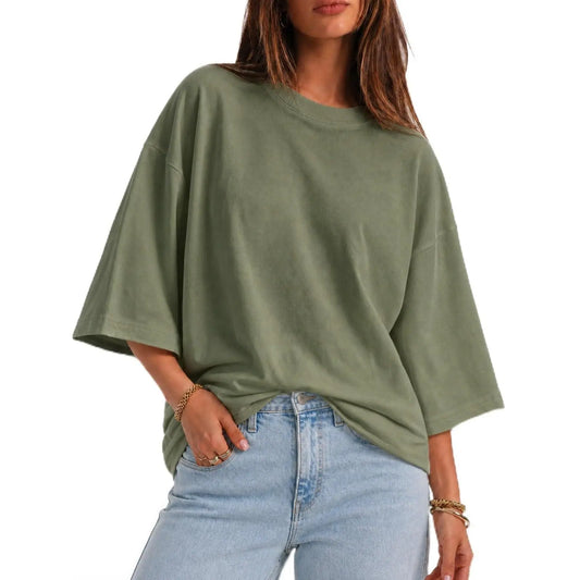 Flowyair Womens Oversized T-Shirt Casual 3/4 Sleeve Summer Boxy Tops Loose Fit Crew Neck Basic Shirts
