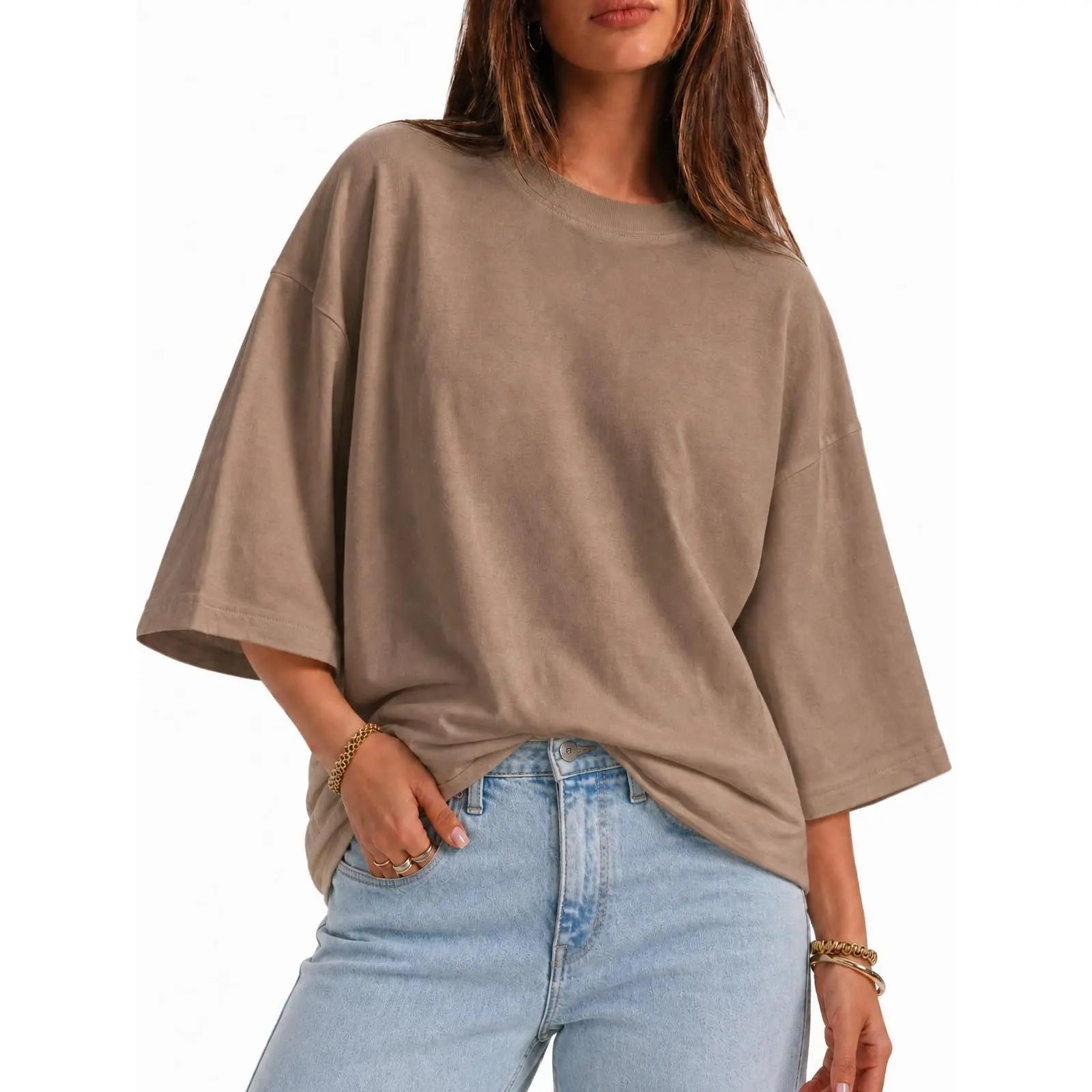 Flowyair Womens Oversized T-Shirt Casual 3/4 Sleeve Summer Boxy Tops Loose Fit Crew Neck Basic Shirts