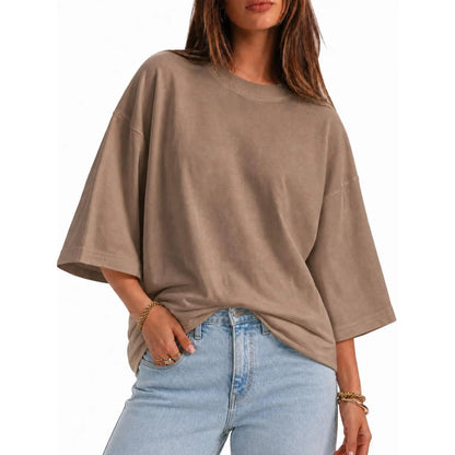 Flowyair Womens Oversized T-Shirt Casual 3/4 Sleeve Summer Boxy Tops Loose Fit Crew Neck Basic Shirts