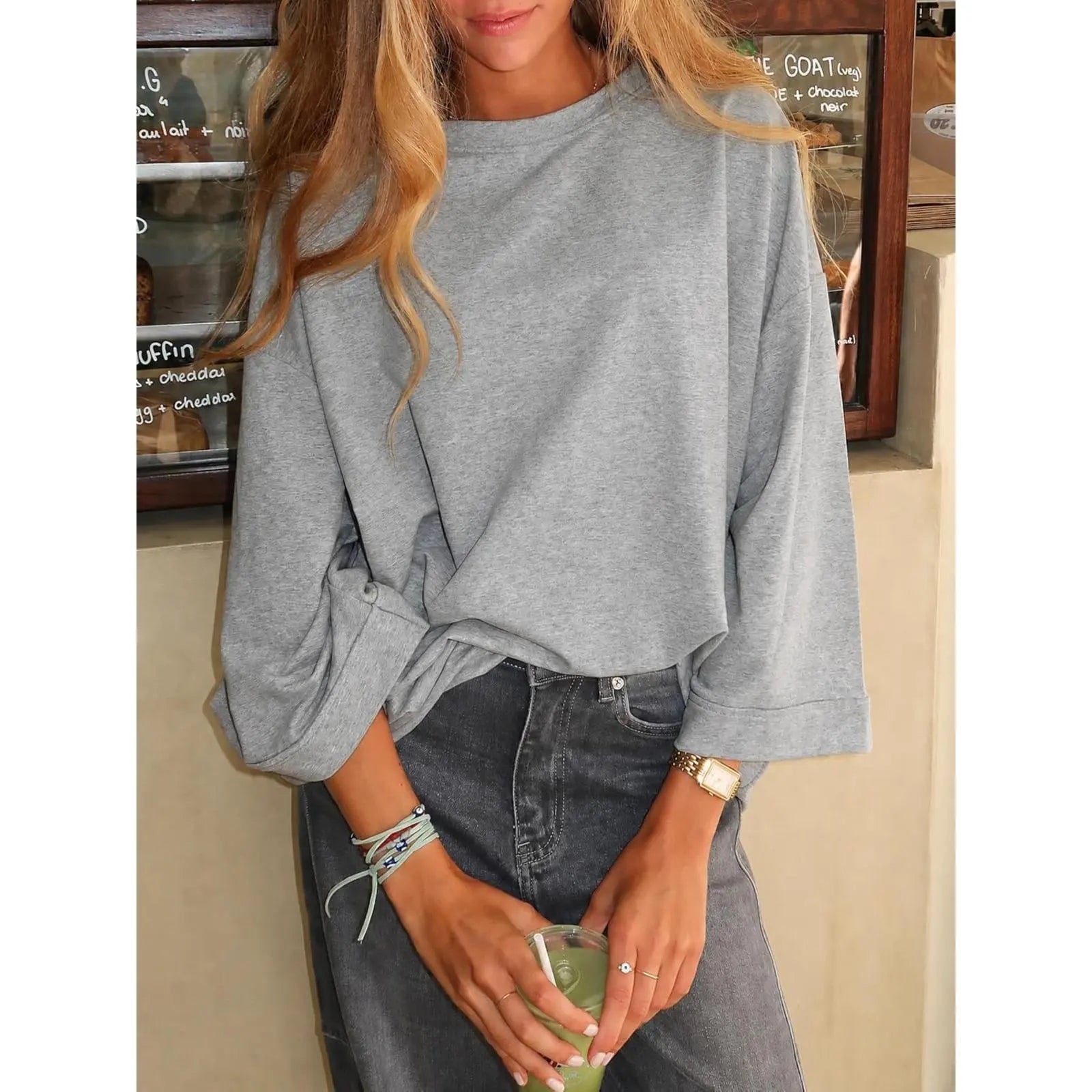 Flowyair Womens Oversized T-Shirt Casual 3/4 Sleeve Summer Boxy Tops Loose Fit Crew Neck Basic Shirts