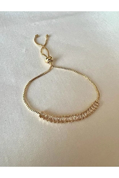 Baguette Zircon Adjustable Bracelet Elegant Minimal Sparkle Jewelry