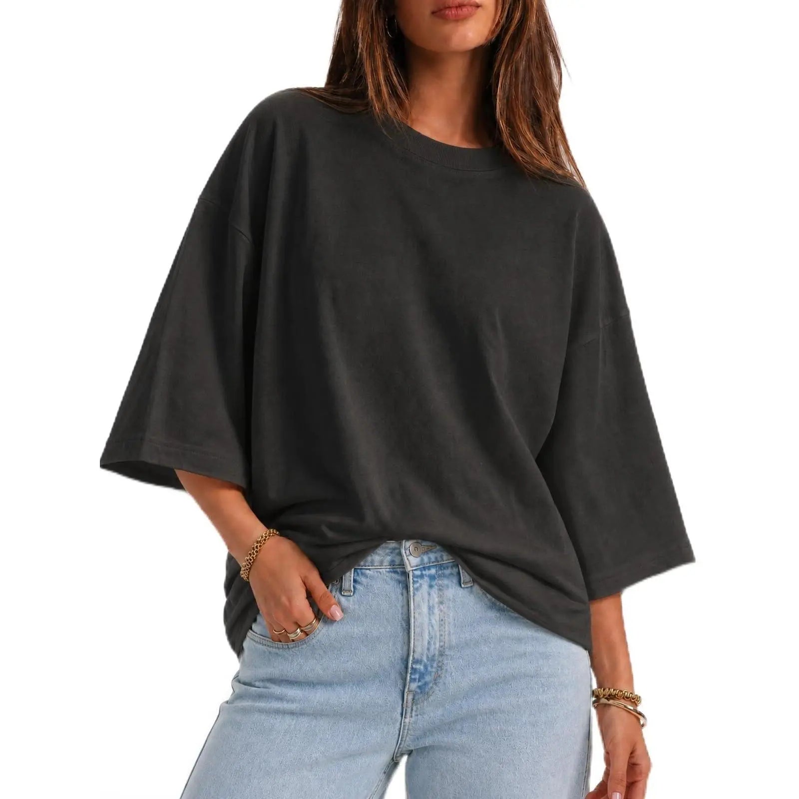 Flowyair Womens Oversized T-Shirt Casual 3/4 Sleeve Summer Boxy Tops Loose Fit Crew Neck Basic Shirts