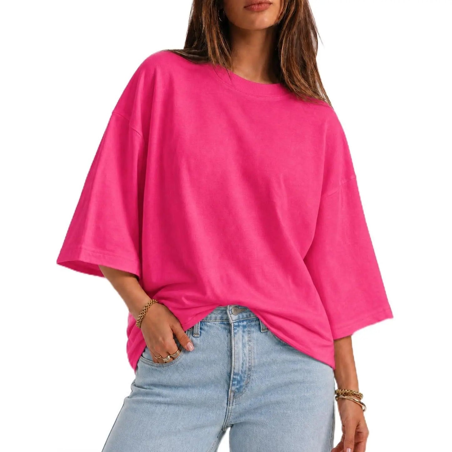 Flowyair Womens Oversized T-Shirt Casual 3/4 Sleeve Summer Boxy Tops Loose Fit Crew Neck Basic Shirts